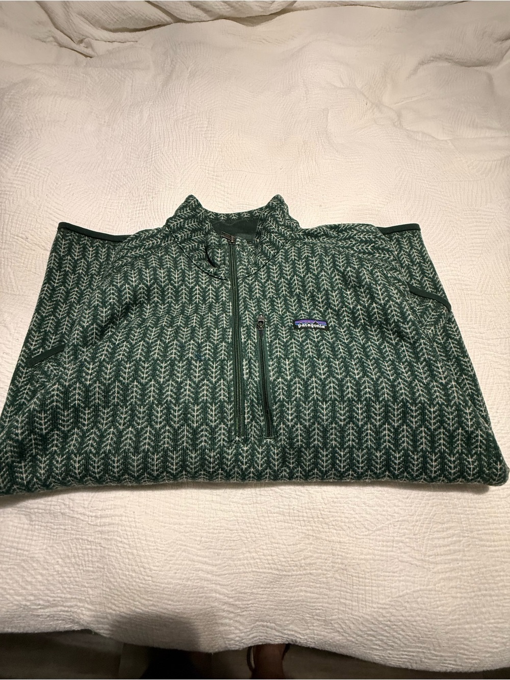 Patagonia Men’s Green Patterned Quarter-Zip Fleece Pullover